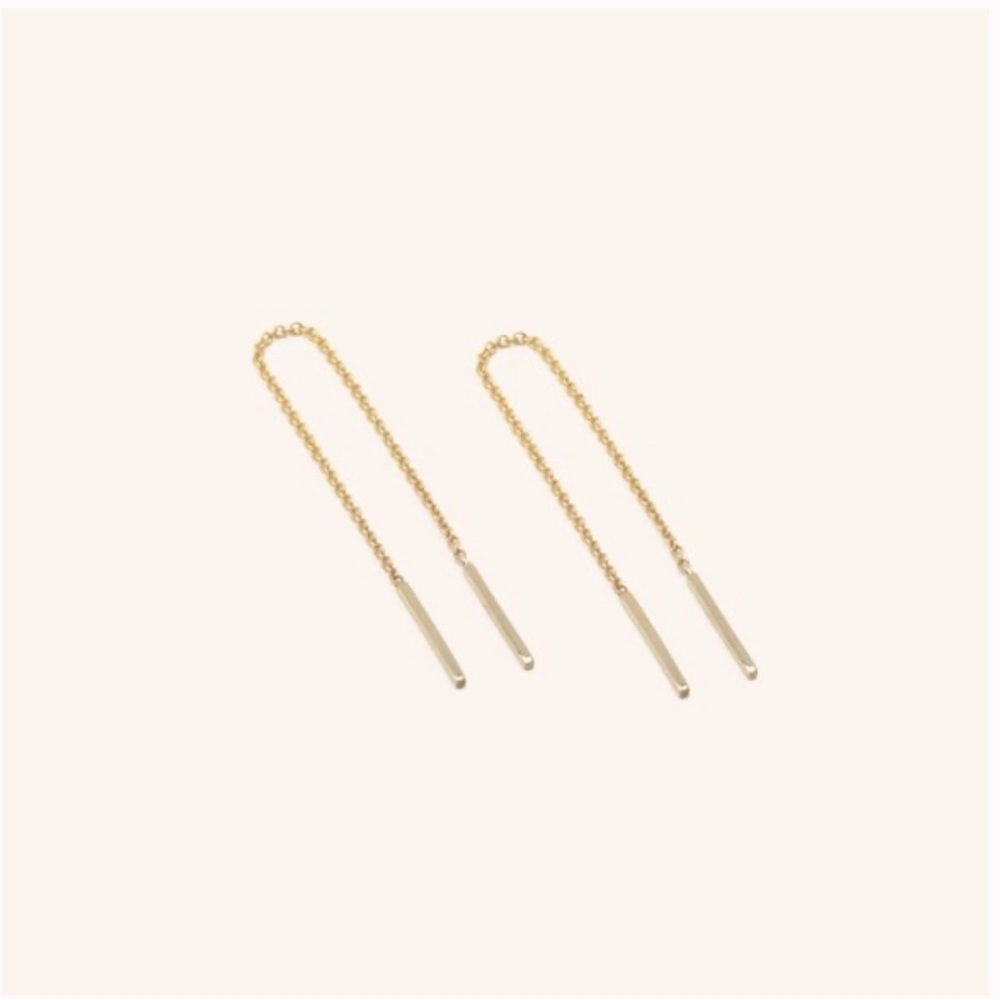Vrai & Oro Line Threader Earrings, 14k Solid Yellow Gold